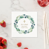 Eukalyptus Greenery Wreath Gold Cross Taufe Serviette (Beispiel)