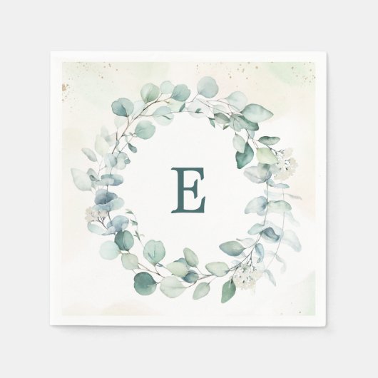 Eukalyptus Greenery Wreath Monogram Wedding Serviette (Vorderseite)