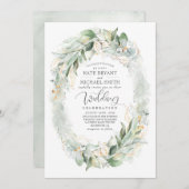 Eukalyptus Greenery Wreath Wedding Gold Glitzer Einladung (Vorne/Hinten)