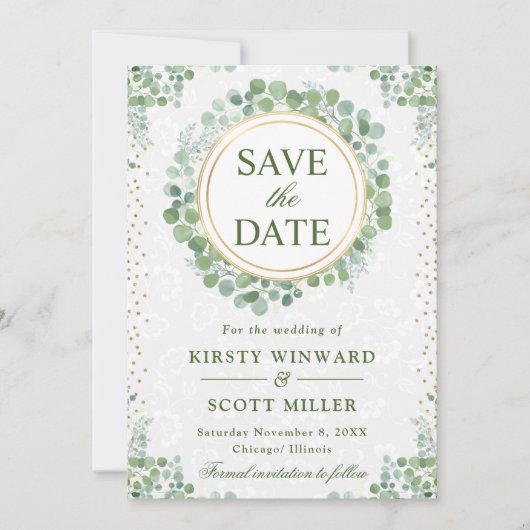 Eukalyptus Greenery Wreath Wedding Save The Date (Vorderseite)