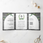 Eukalyptus Grey Wood Cross Katholic Wedding Dreifach Gefaltete Einladung (Innenseite)