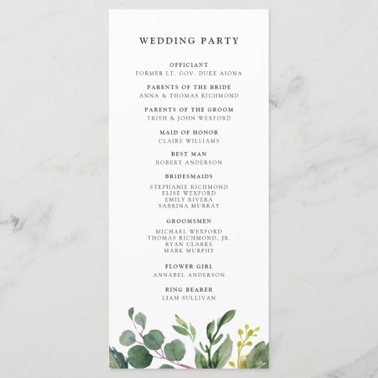 Eukalyptus Grove Wedding Zeremony Program Programm (Rückseite)