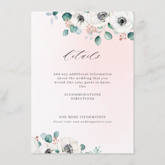 Eukalyptus grün Anemone Blütenhochzeit Begleitkarte (Vorderseite)