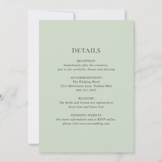 Eukalyptus-Grün auf einer Hochzeit Einladung (Rückseite)