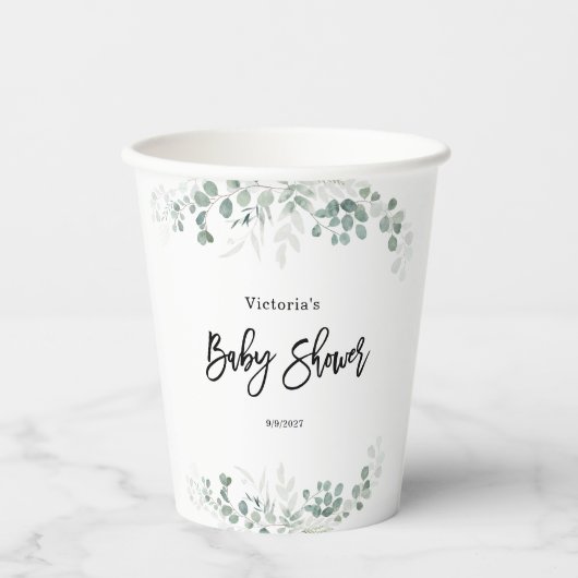 Eukalyptus-Grün Baby-Party Pappbecher (Vorderseite)