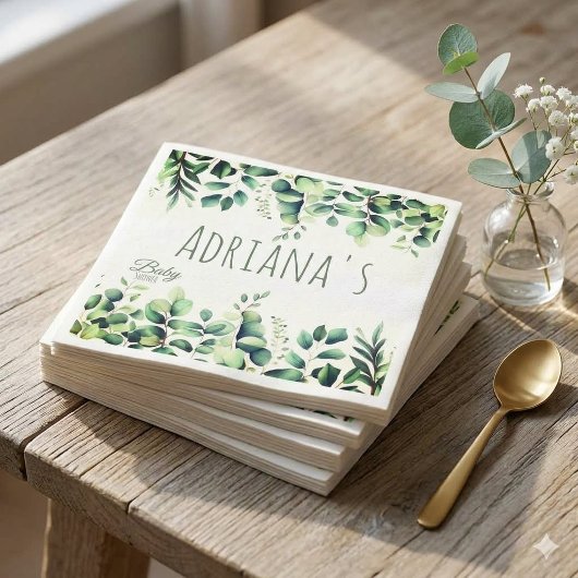 Eukalyptus-Grün-Babyparty-Dankeskarten Serviette