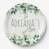Eukalyptus-Grün-Babyshower-Dankeskarten Pappteller (Vorderseite)