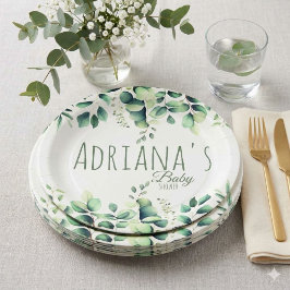 Eukalyptus-Grün-Babyshower-Dankeskarten Pappteller