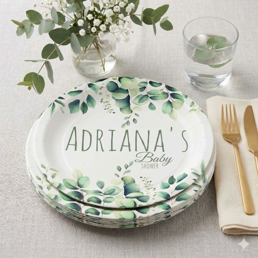 Eukalyptus-Grün-Babyshower-Dankeskarten Pappteller