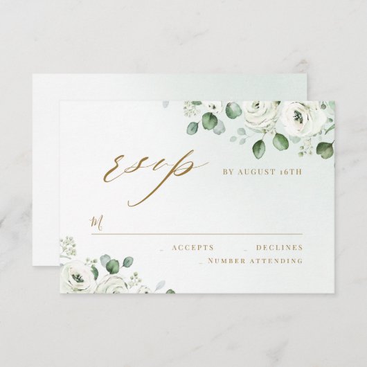 Eukalyptus grün blühende rustikale Hochzeit RSVP (Vorne/Hinten)