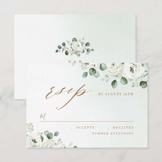 Eukalyptus grün blühende rustikale Hochzeit RSVP Karte (Vorne/Hinten)