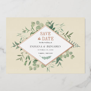 Eukalyptus Grün Botanisch Save the Date Gold Folieneinladung