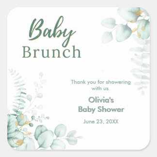 Eukalyptus Grün Botanisches Gold Baby Shower Quadratischer Aufkleber
