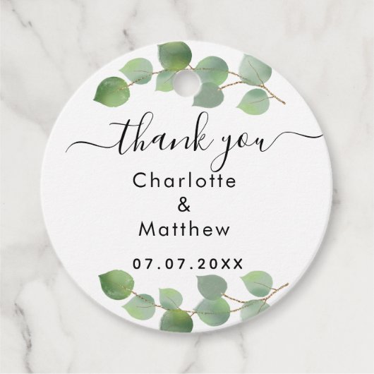 Eukalyptus grün danke Ihnen Hochzeit Geschenkanhänger (Vorderseite)