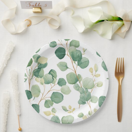 Eukalyptus-Grün Elegantes Muster Pappteller (Hochzeit)