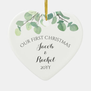 Eukalyptus Grün erste Weihnachten verheiratet Keramik Ornament