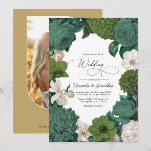 Eukalyptus-Grün, Farn-Oliv & Cream Line Hochzeit Einladung