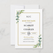 Eukalyptus-Grün Geometric Floral Hochzeit Save The Date (Vorderseite)