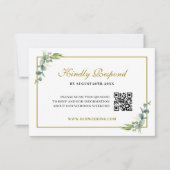 Eukalyptus-Grün Geometric Hochzeit QR-Code RSVP Karte (Vorderseite)