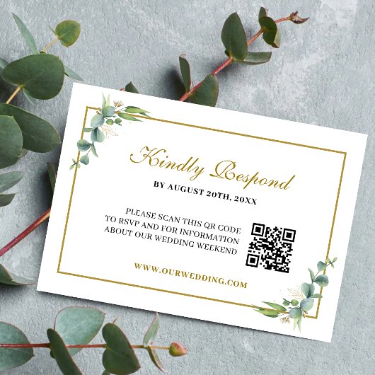Eukalyptus-Grün Geometric Hochzeit QR-Code RSVP Karte