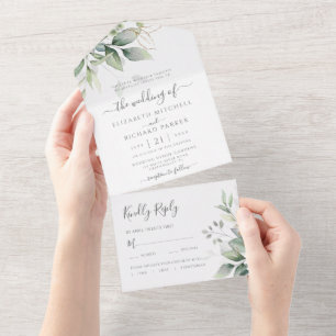 Eukalyptus Grün Gold Blätter Botanische Hochzeit All In One Einladung