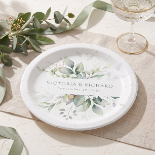 Eukalyptus Grün Gold Blätter Botanische Hochzeit Pappteller