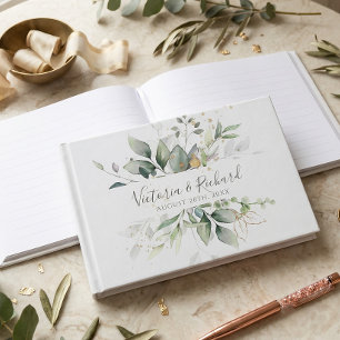 Eukalyptus Grün Gold Blätter Elegante Hochzeit Gästebuch