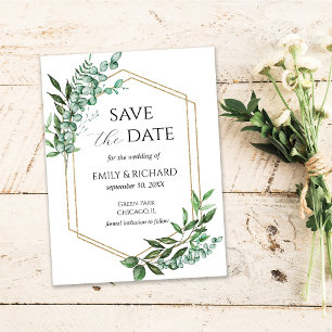Eukalyptus Grün Gold Save-the-Date-Postkarte Postkarte