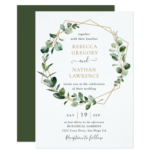 Eukalyptus Grun Goldgeometrische Rahmen Hochzeit Einladung Zazzle De