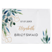 Eukalyptus grün Goldname Bridesmaid Große Geschenktüte (Rückseite)