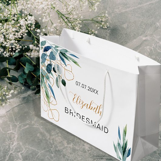 Eukalyptus grün Goldname Bridesmaid Große Geschenktüte