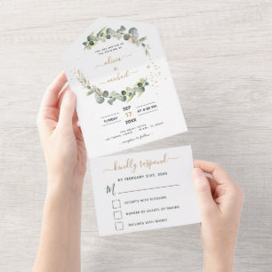 Eukalyptus-Grün-Hochzeit Elegant Modern  All In One Einladung