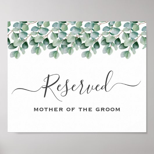 Eukalyptus-Grün Hochzeit reserviert Schild (Vorne)