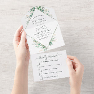 Eukalyptus-Grün-Hochzeit Sagegrün All In One Einladung