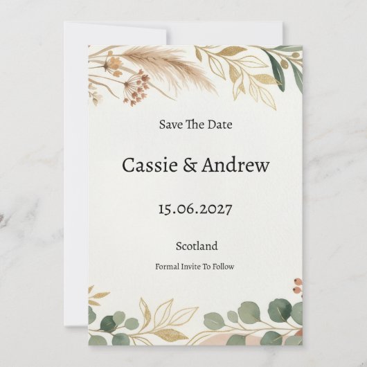Eukalyptus-Grün-Hochzeit Save The Date (Vorderseite)