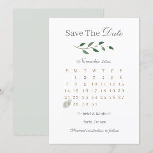 Eukalyptus-Grün-Kalender Save The Date Hochzeit Einladung