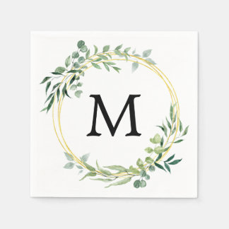 Eukalyptus-Grün Monogramm Goldgrüne Hochzeit Serviette