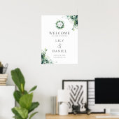 Eukalyptus-Grün-Monogramm-Hochzeits-Willkommenssch Poster (Heimbüro)