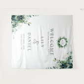 Eukalyptus-Grün-Monogramm-Hochzeitskulisse Wandteppich (Vorderseite (Horizontal))
