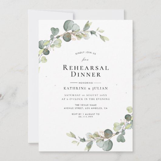 Eukalyptus grün Probe Dinner Einladung (Vorderseite)