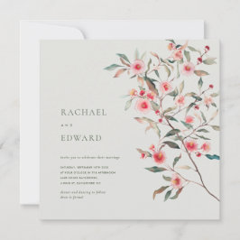 Eukalyptus Grün und rosa Blumen Hochzeit Einladung