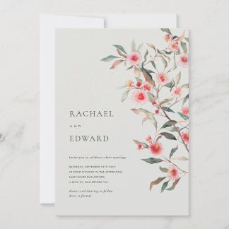 Eukalyptus Grün und rosa Blumen Hochzeit Einladung