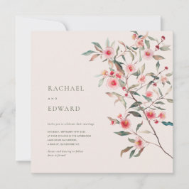 Eukalyptus Grün und rosa Blumen Hochzeit Einladung
