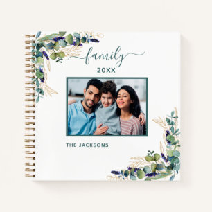 Eukalyptus Grün Weiß Name Familienfoto Notizblock