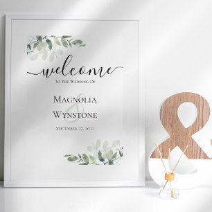 Eukalyptus-Grün-Willkommensschild für die Hochzeit Poster