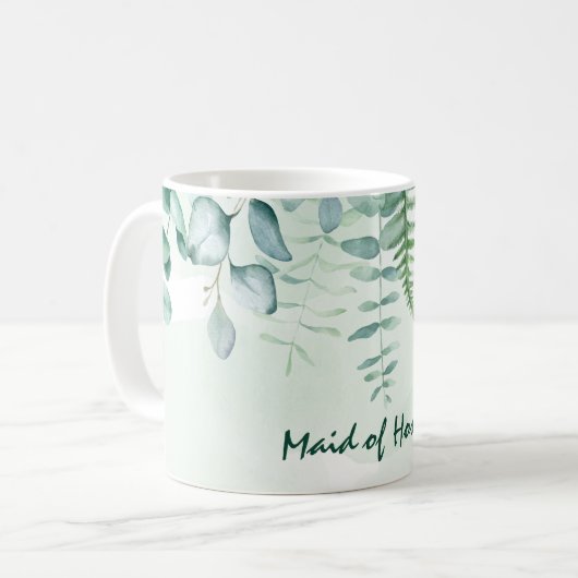 Eukalyptus grün Zimmermädchen Hochzeit Kaffeetasse (Vorderseite Links)