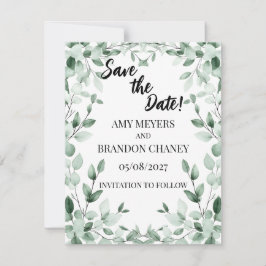 Eukalyptus-Grün Zwei Herzen Save-the-Date-Karte Mitteilungskarte