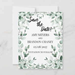 Eukalyptus-Grün Zwei Herzen Save-the-Date-Karte Mitteilungskarte