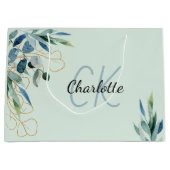 Eukalyptus Grünblättrige Monogramm-Initialen Große Geschenktüte (Vorderseite)