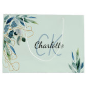 Eukalyptus Grünblättrige Monogramm-Initialen Große Geschenktüte (Rückseite)